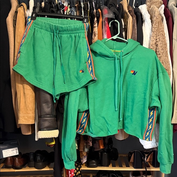 RARE Aviator Nation Lightning Bolt Green Hoodie and Shorts Set ⚡️ - Picture 1 of 12